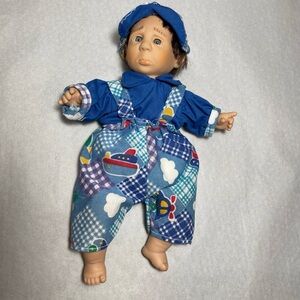 Vintage Gigo Palm Pal Kid Bean Bag Doll 1990s Pouting Boy Sailboat Patchwork